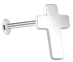 Bild von Ohr Piercing Labret Stud in 1,2 mm mit Innengewinde und Kreuz