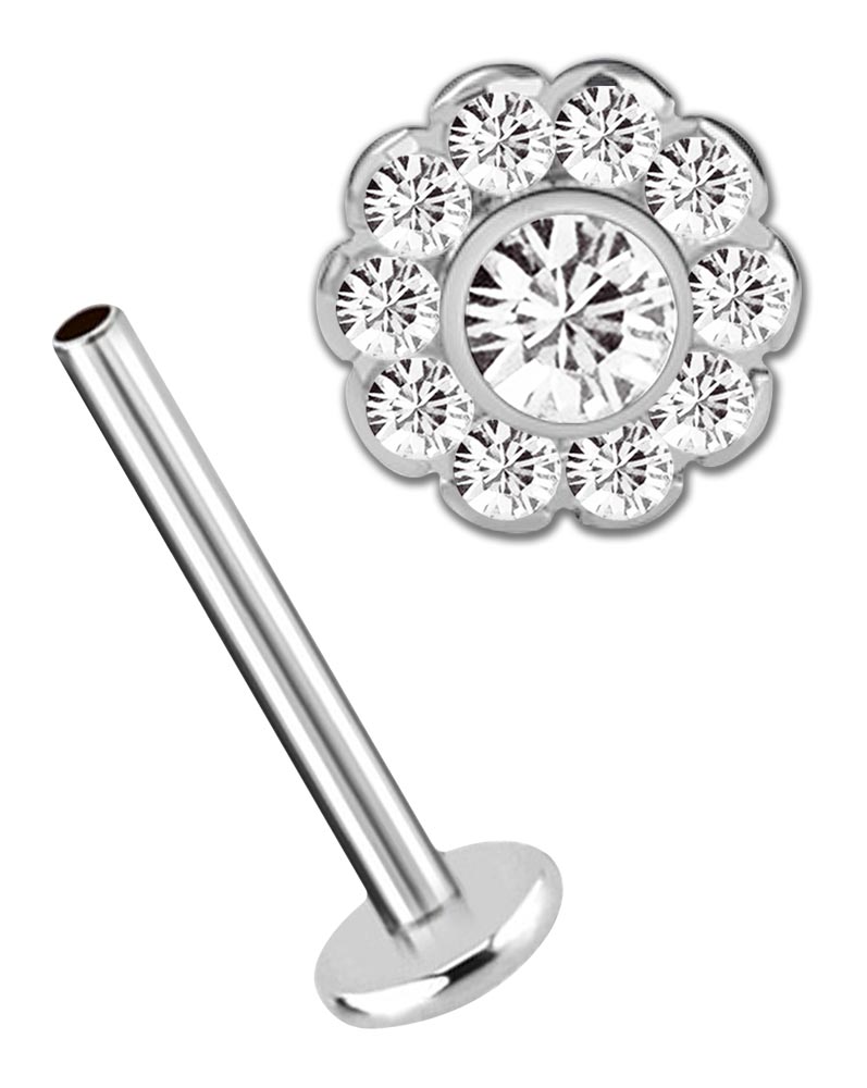 Bild von Piercing Labret Stecker, 1,2 mm mit Innengewinde und Kristallblume