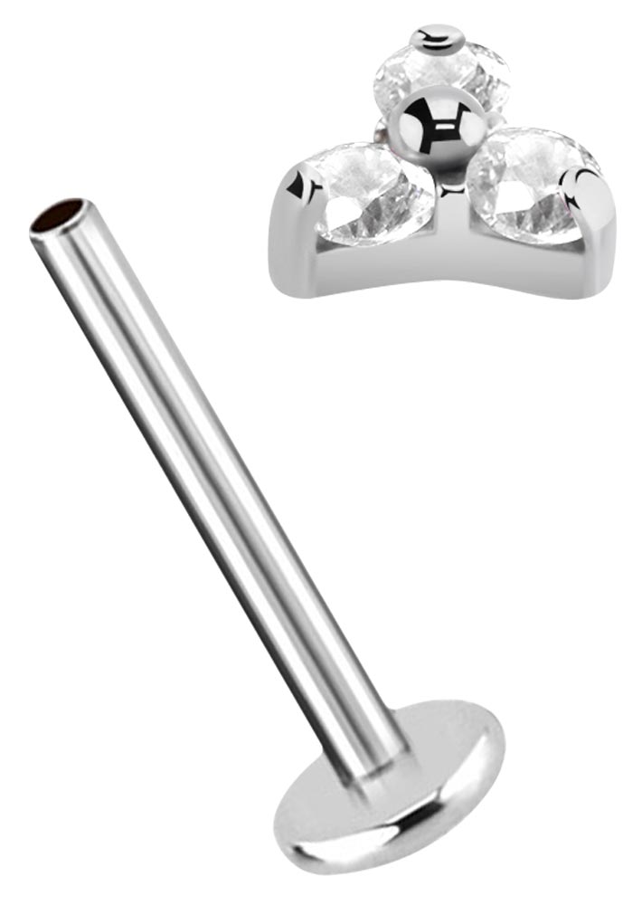 Bild von Ohr Piercing Labret Stud, 1,2 mm mit Innengewinde und drei Steinen im Dreieck