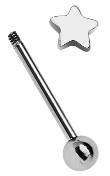Bild von Piercing Stab Stahl mit Stern 6 mm, Zungenpiercing, Helix Piercing