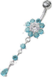 Bild von Bauchnabel Piercing Blume mit Hänger aus 925er Silber mit Steinen