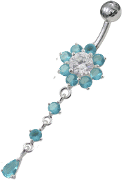 Bild von Bauchnabel Piercing Blume mit Hänger aus 925er Silber mit Steinen