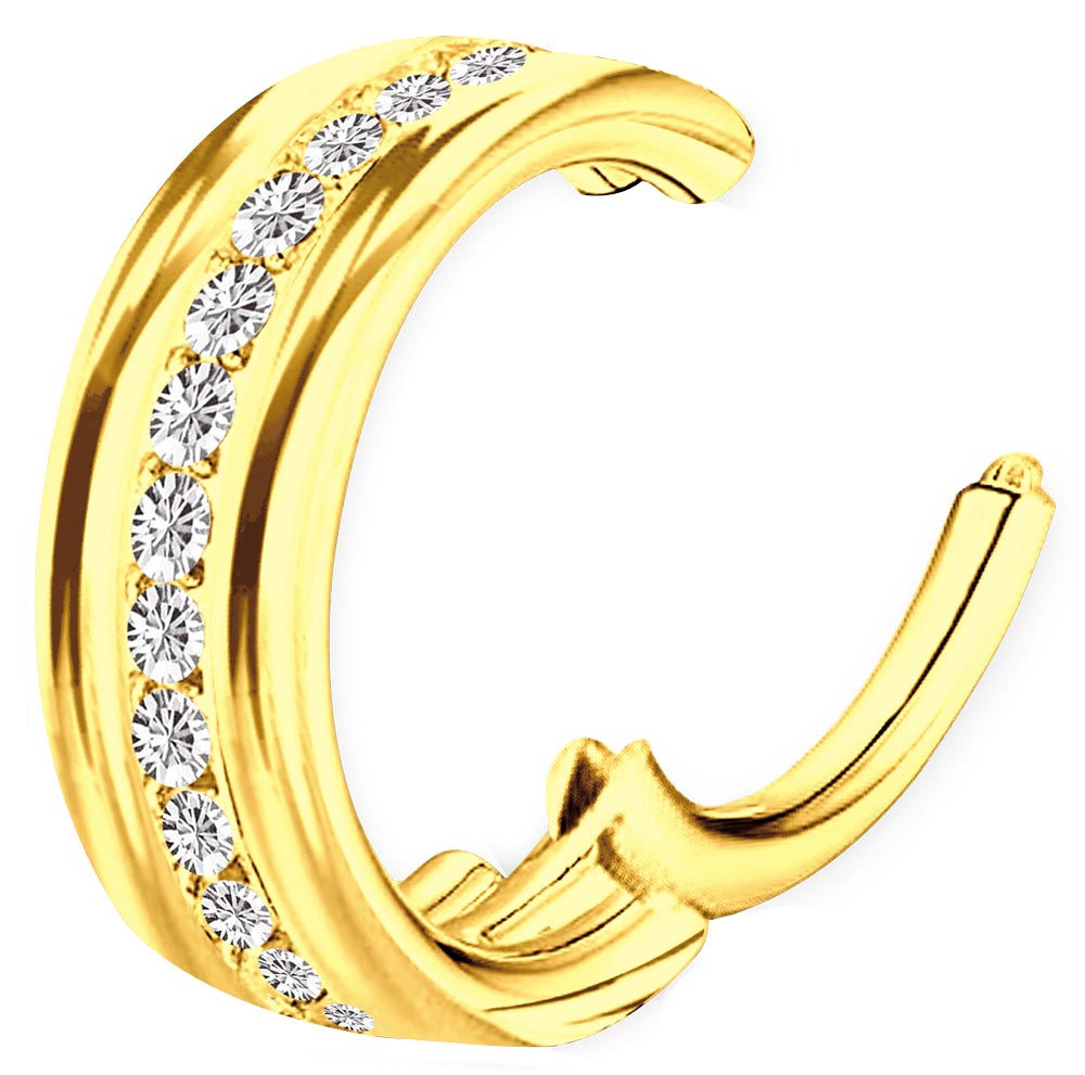 Bild von Piercing Segment Ring Clicker Gold in 1,2 mm mit Steinkranz in der Mitte