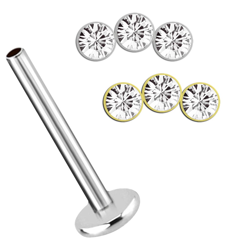 Bild von Piercing Labret Stud, 1,2 mm, Innengewinde, drei Platten mit Steinen