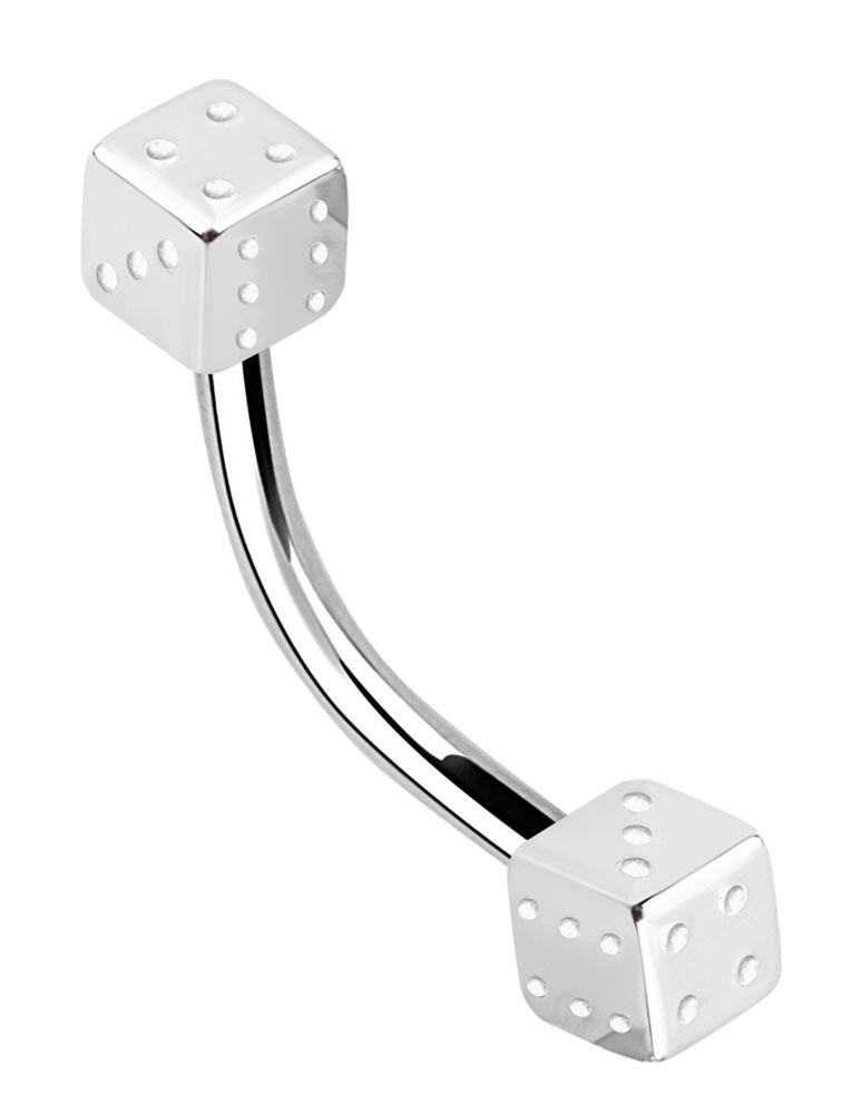 Bild von Titan Piercing Banana Barbell in 1,6 x 6-14 mm mit 2 Würfel in 4 mm