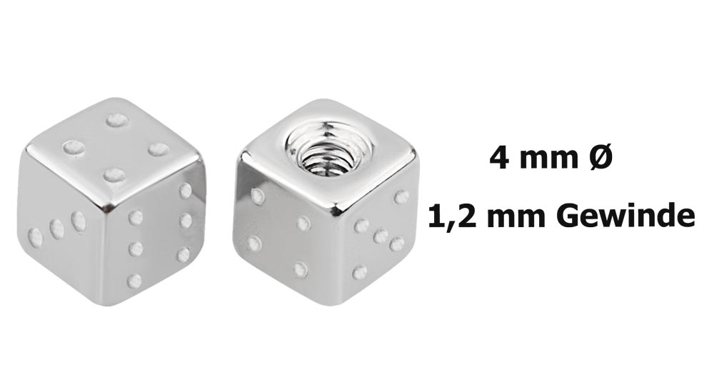 Bild von Piercing Verschluss 1x Würfel Stahl glänzend 1,2 x 4 mm