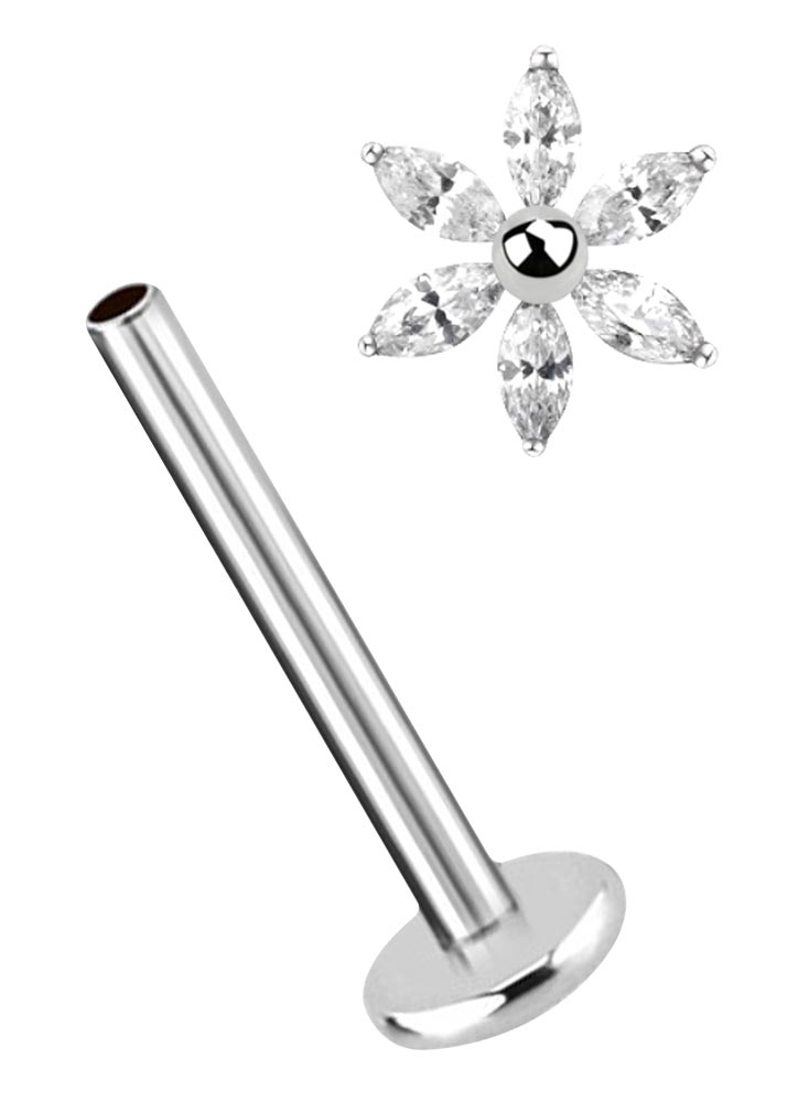 Bild von Ohr Piercing Labret Stud in 1,2 mm und Blume mit 6 Steinen