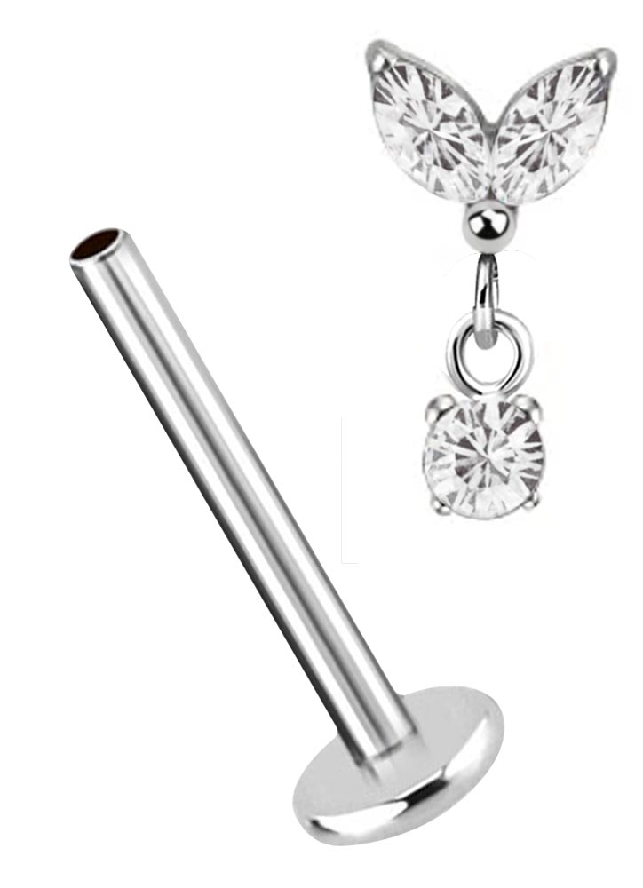 Bild von Piercing Labret Stud 1,2 mm, zwei ovale Steine und Stein-Hänger