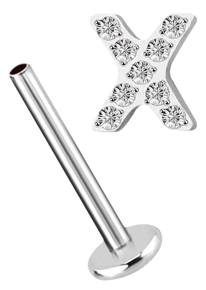 Bild von Ohr Piercing Labret Stud 1,2 mm mit Innengewinde und Stein-X Platte