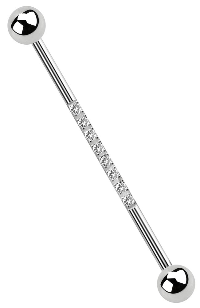 Bild von Industrial, Ohr Piercing 316L Stahl Stab in 1,6 mm mit acht Steinen