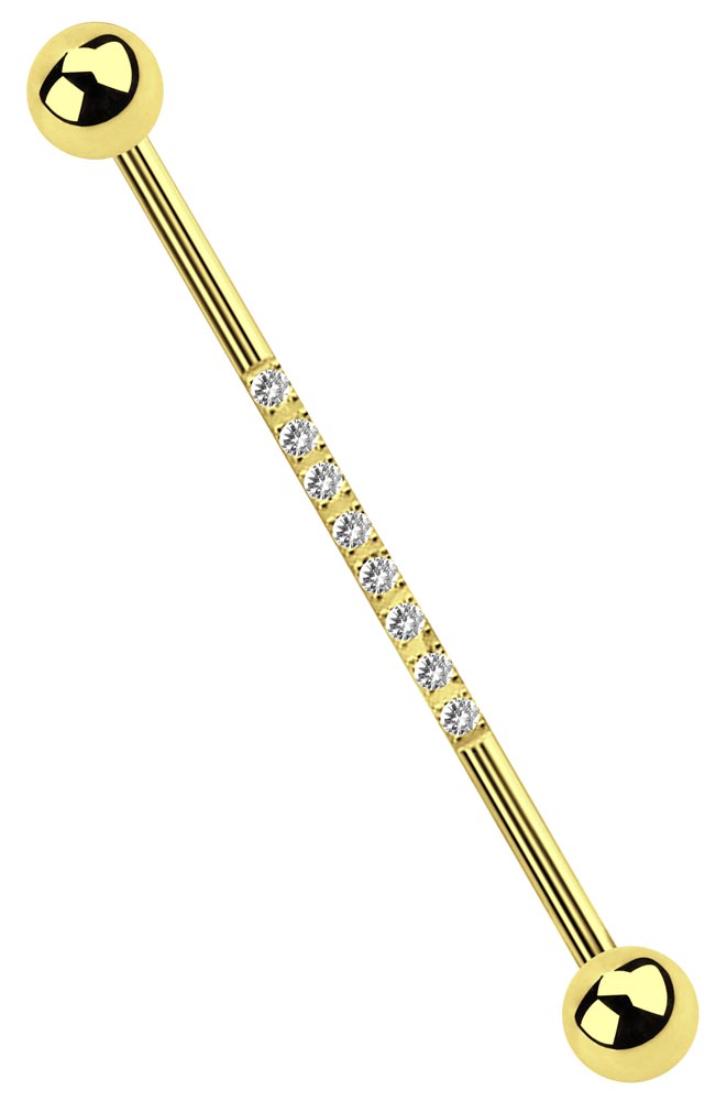 Bild von Industrial, Ohr Piercing Stab Gold in 1,6 mm mit acht Steinen