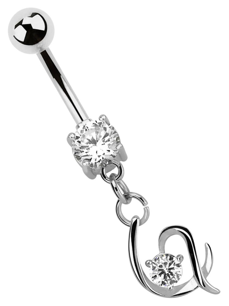 Bild von Bauchnabel Piercing Banane Stahl, 7 mm Stein mit baumelndem Herz 