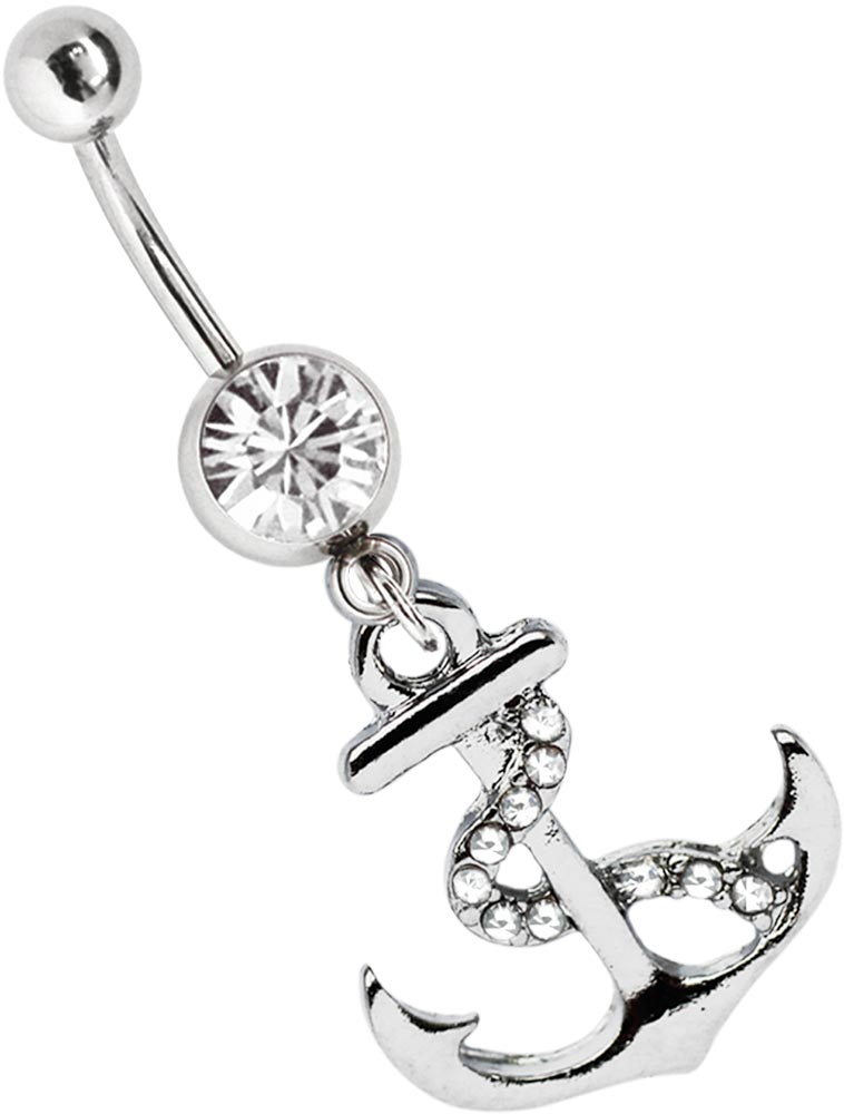 Bild von Bauchnabelstecker Anker mit Banane, Bauchpiercing mit Steinen