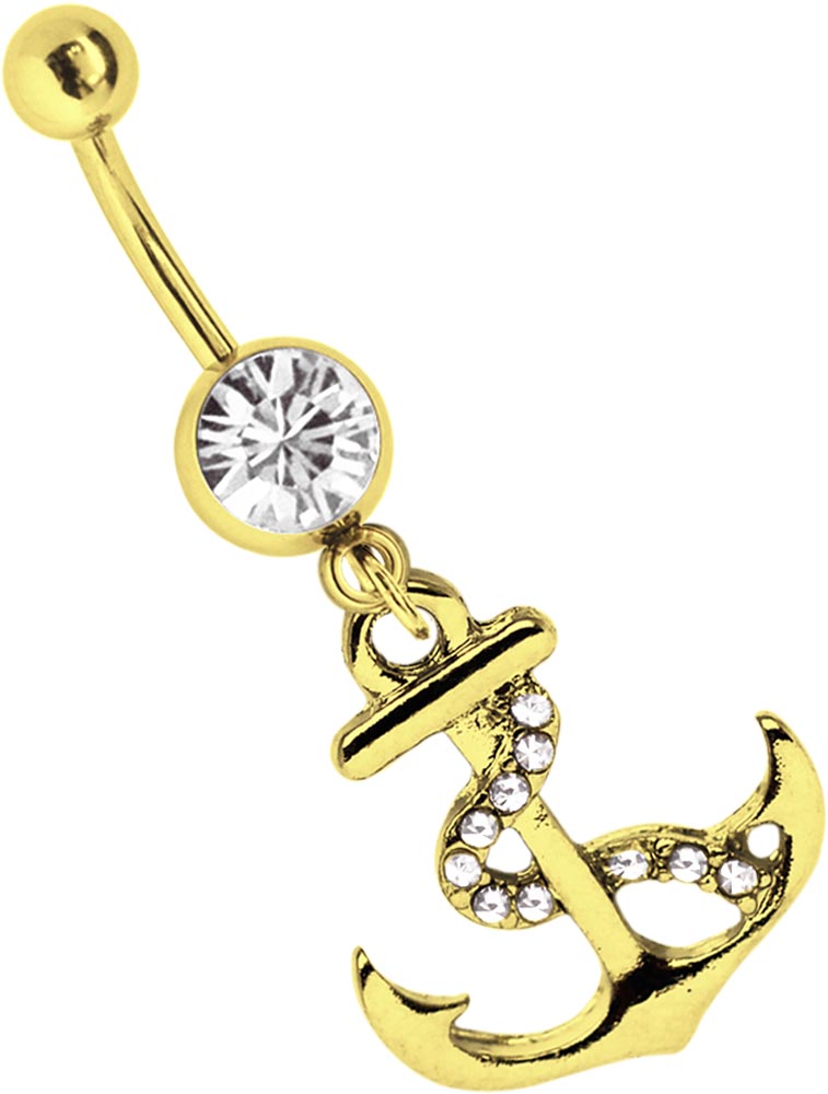 Bild von Bauchnabelpiercing Anker, Bauchpiercing mit Steinen, gold 