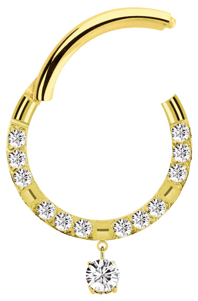Bild von Piercing Segmentring Clicker Gold mit Steinkranz und Stein Anhänger