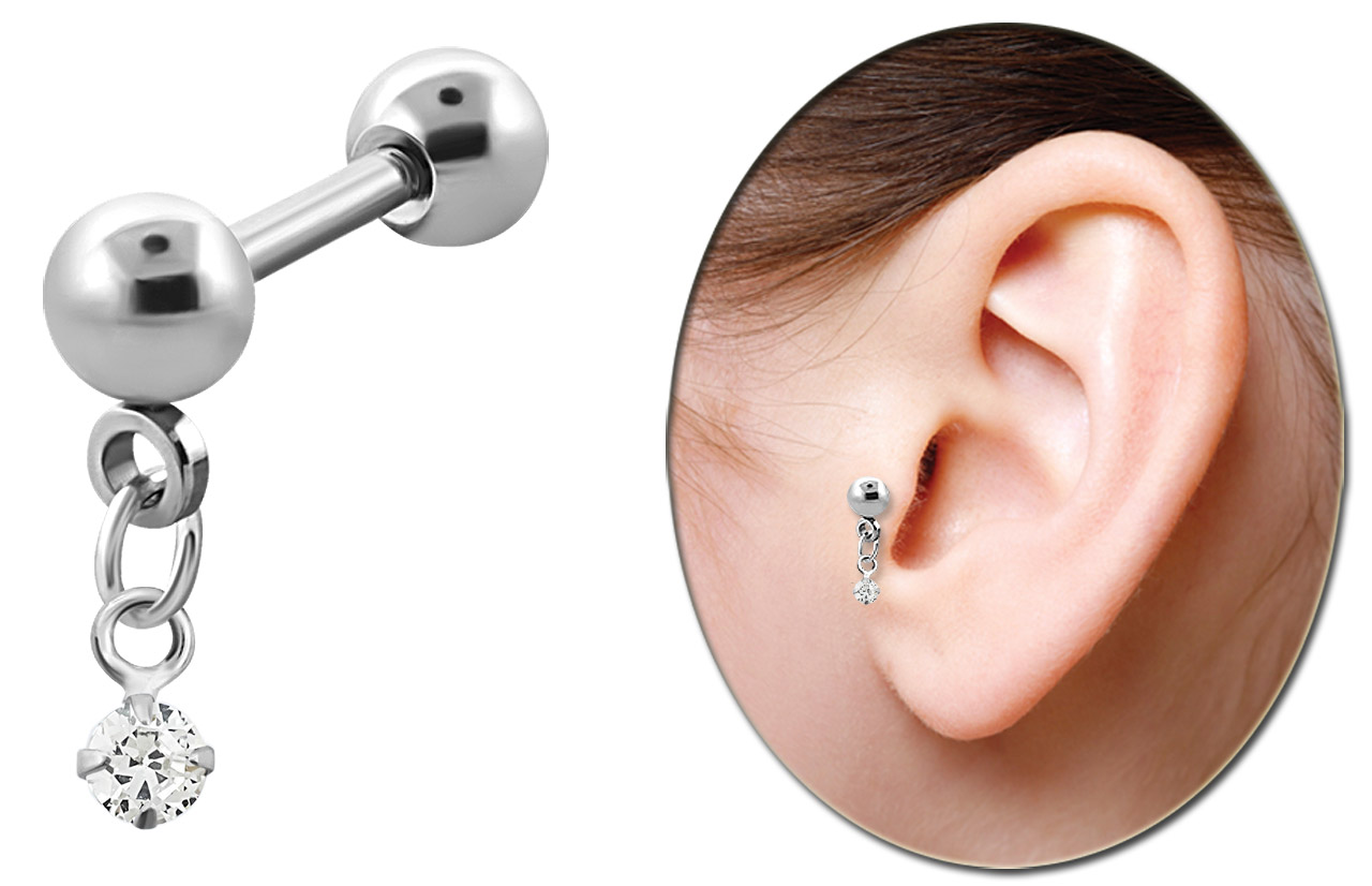 Bild von Ohrpiercing Schmuck Helix Kette mit Stein + Stahl Stab mit Kugeln