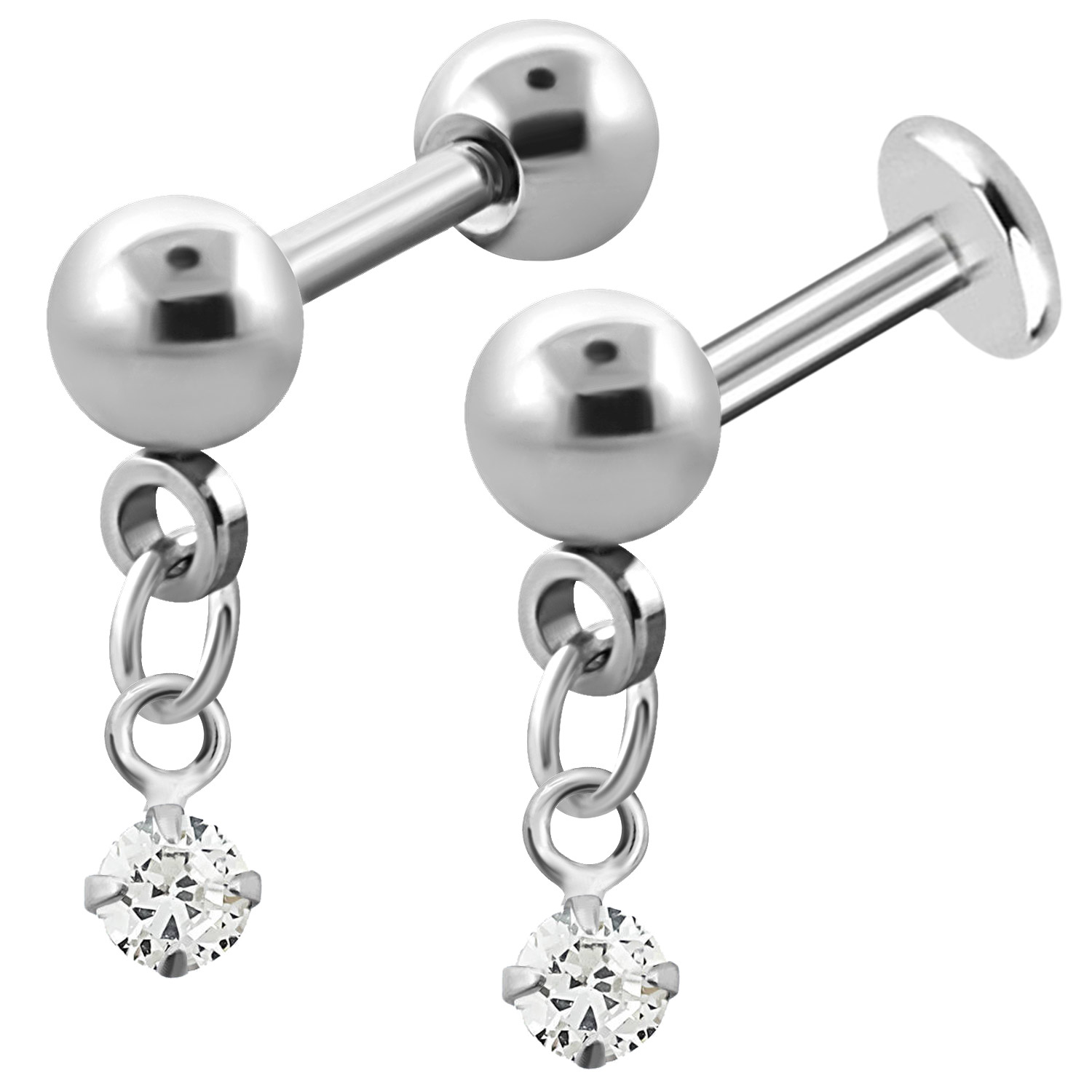 Bild von Ohrpiercing Schmuck Helix Kette mit Stein + Stahl Stab mit Kugeln