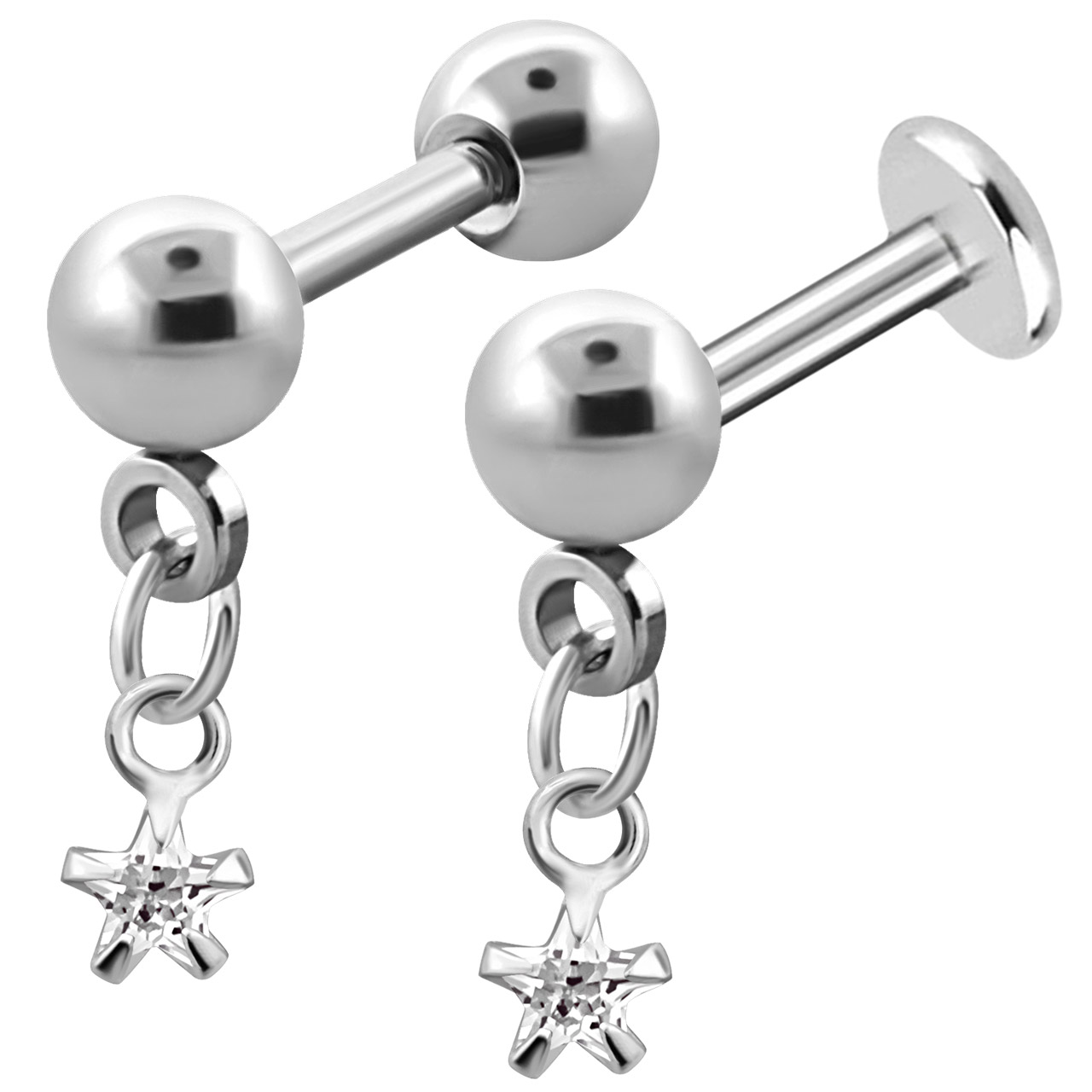 Bild von Ohr Piercing Schmuck Helix Kette mit Stern + Stahl Stab mit Kugeln