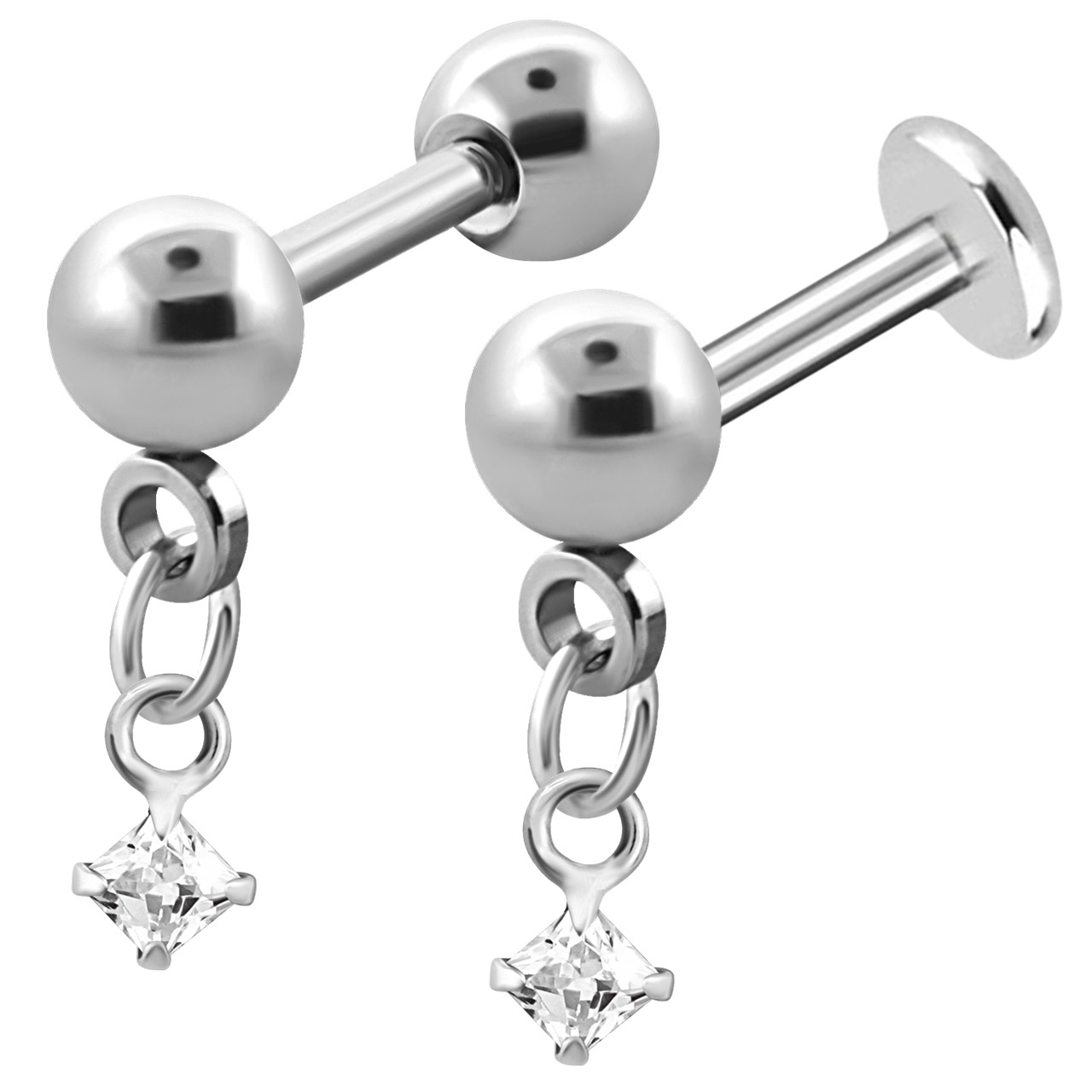 Bild von Ohrpiercing Schmuck Helix Kette mit Quadrat + Stab mit Kugeln