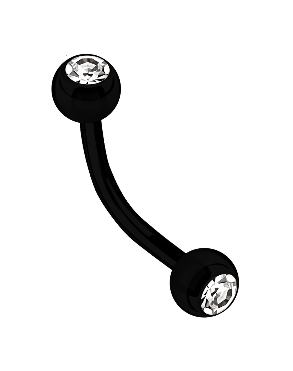 Piercing mini Banane Stahl 316L schwarz mit Stein-Kugeln, 1,2 mm