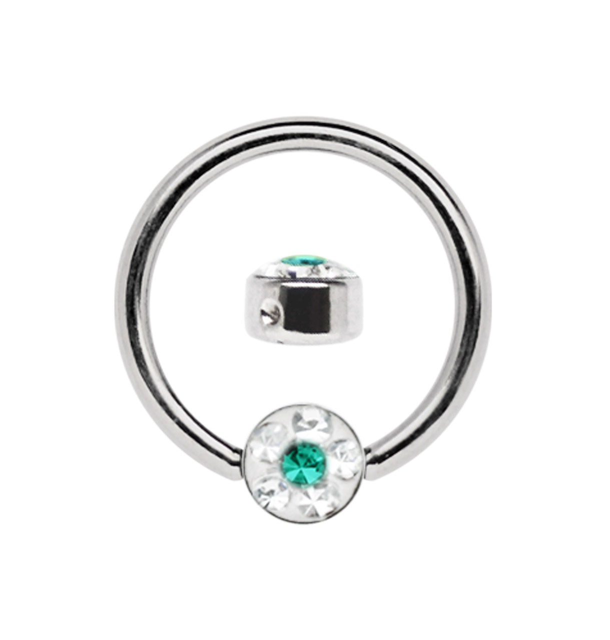 Lippenpiercing Stahl + viele kleine Zirkonias, 4 mm Ø, 2,8 mm flach