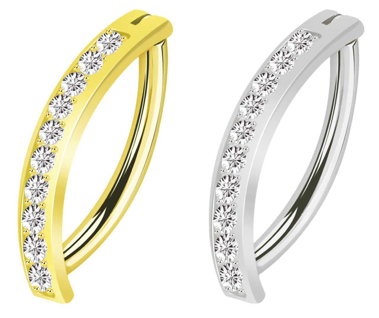 Bauchnabel Piercing Banane mit Clicker-Verschluss in 1,6 mm mit Steinen