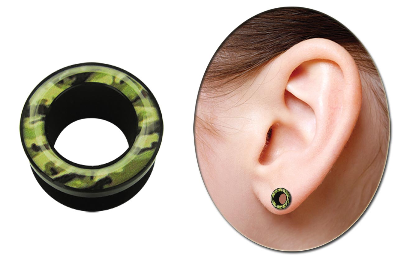 Ohrpiercing Schmuck Acryl Flesh Tunnel in schwarz im Militär Look
