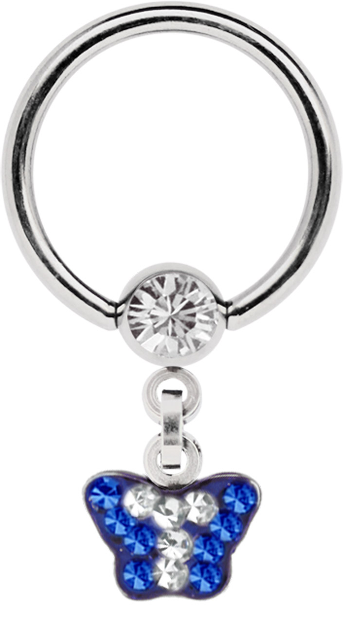 Intimpiercing Ring Stahl 5 mm Kugel mit Kette + Schmetterling