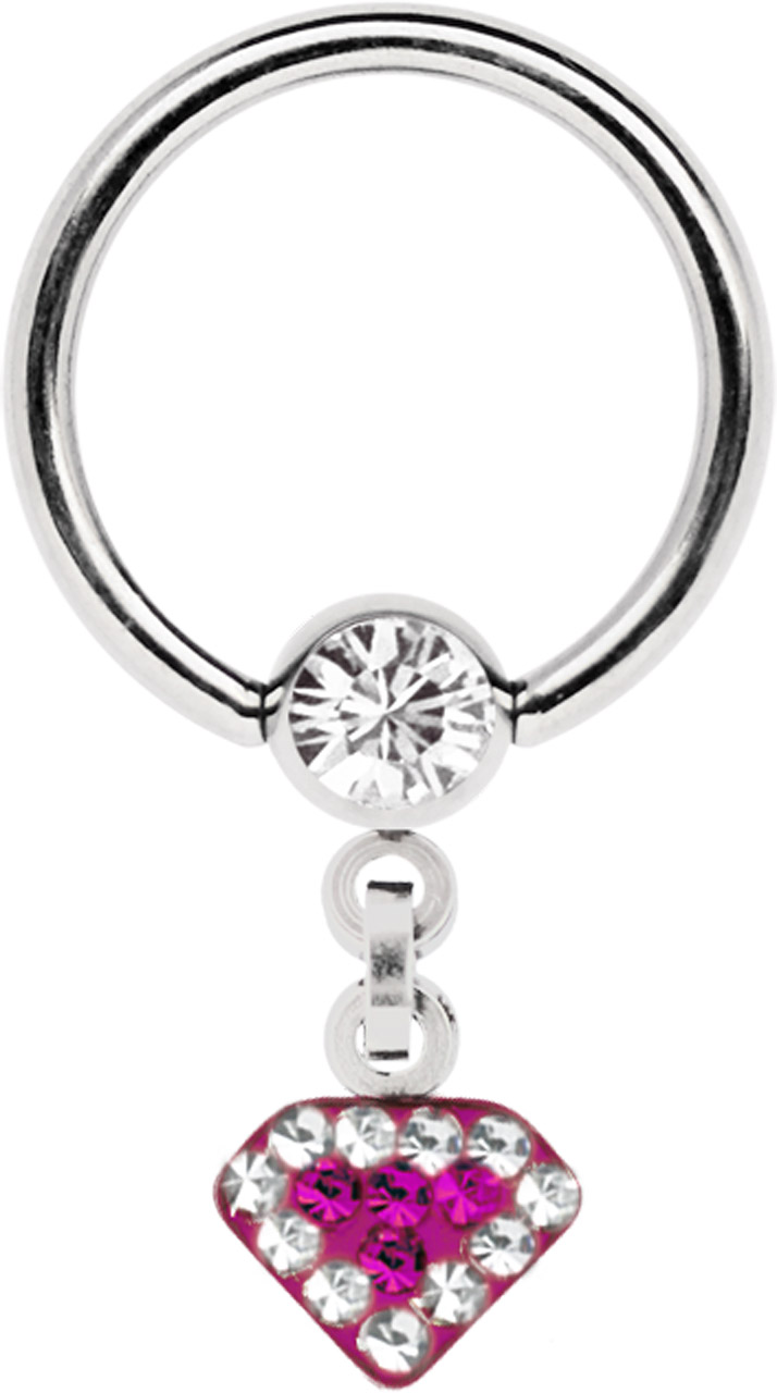 Intimpiercing Ring Stahl 5 mm Kugel mit Kette + Diamant mit Steinen