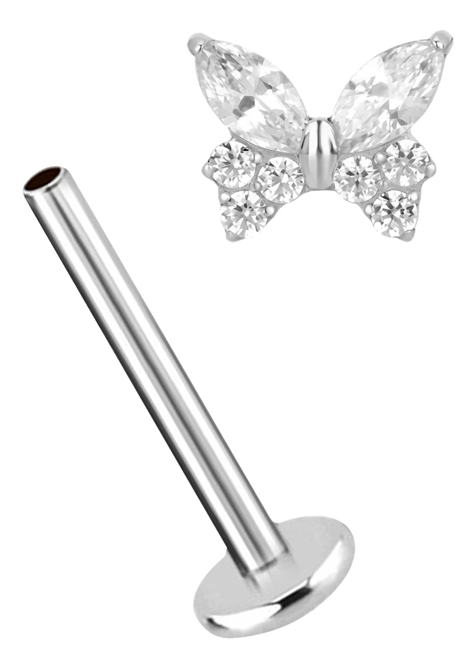 Ohr Piercing Labret Stud 1,2 mm mit Innengewinde und Schmetterling