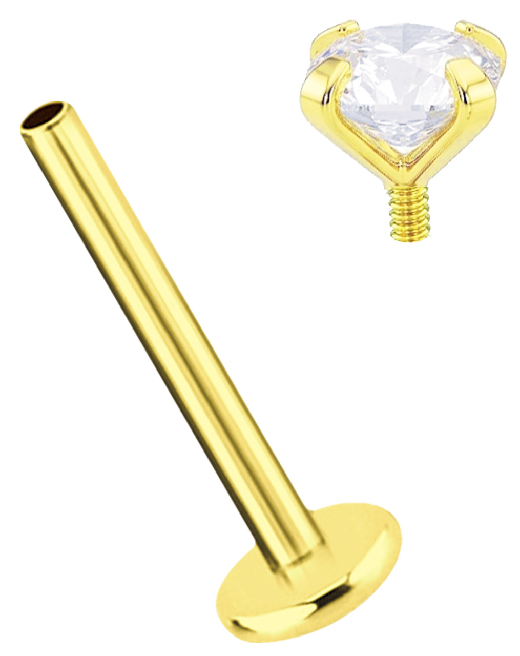 Ohrpiercing Labret Stud, 1,2 mm mit Innengewinde und Stein in Gold