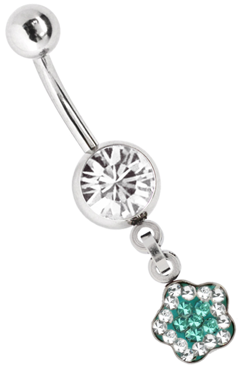 Bauchnabelpiercing Schmuck Banane + Multistrass Kleeblatt Hänger