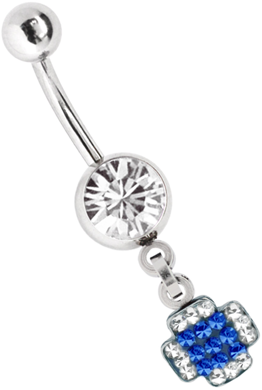 Bauchnabelpiercing Schmuck Banane + Multistrass Kreuz Anhänger