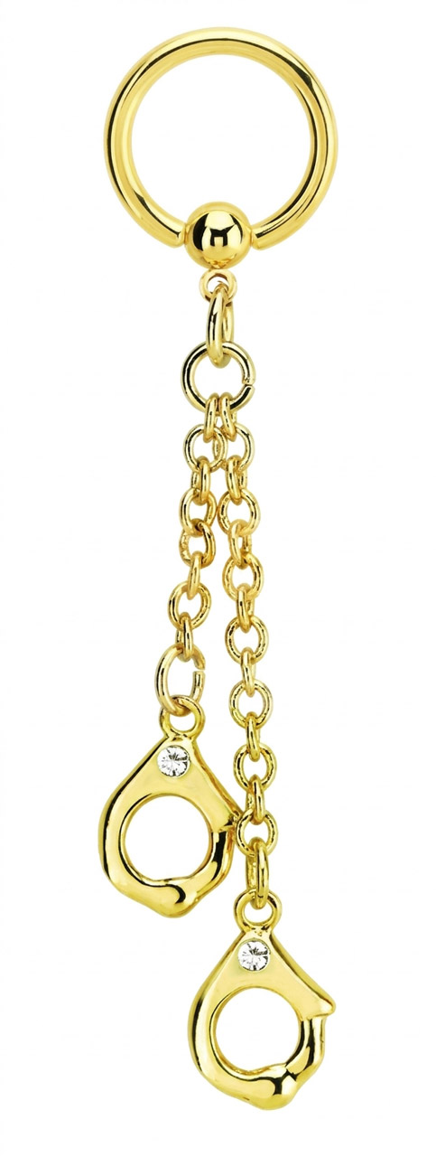 Intim Piercing Ring, BCR in Gold und Ketten mit Handschellen