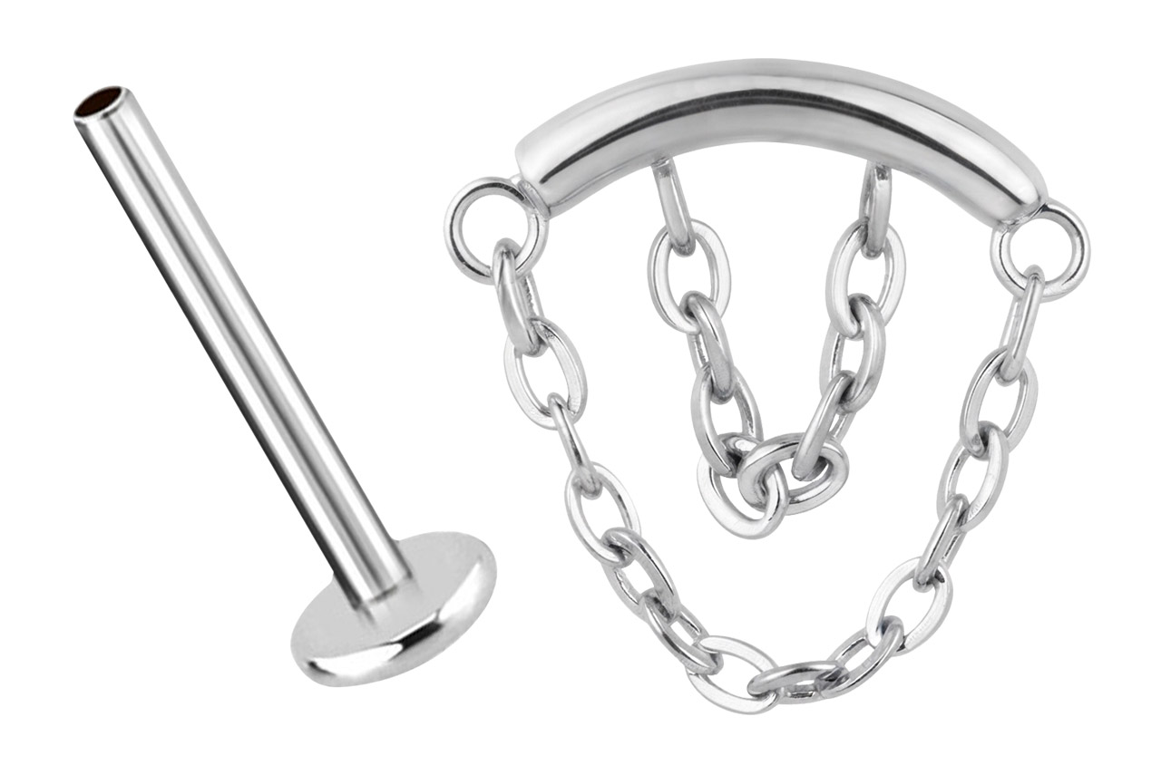 Ohrpiercing Labret Stud 1,2 mm mit Innengewinde und hidden Ketten