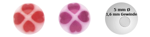Bild von Piercingschmuck Acryl Verschluss Kugel, 4 Herzen in 1,6 x 5 mm