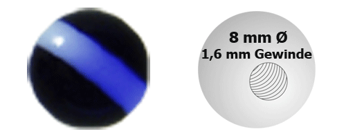 Bild von UV Piercing Schmuck Gewindekugel, 1-streifig 1,6 x 8 mm