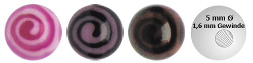 Bild von Piercing Schmuck Acryl Verschlusskugel, Spirale 1,6 x 5 mm