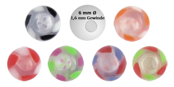 Bild von Piercingschmuck Acryl Verschluss Kugel mit 6 Streifen in 1,6 x 6 mm