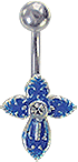 Bild von Bauchnabel Piercingschmuck filigranes Kreuz in blau mit Stein