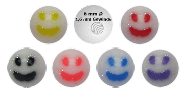 Bild von Piercing Schmuck Acryl Verschlusskugel mit Smiley in 1,6 x 6 mm