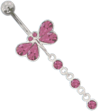 Bild von Bauchnabelpiercing Schmetterling mit Kette aus Silber und 9 Steinen