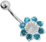 Bild von Bauchnabelpiercing Blume Silber mit 8 kleinen und 1 großen Stein