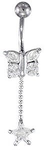 Bild von Bauchnabel Piercing Schmetterling mit Kugelkette und Stern