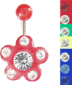 Bild von UV Piercing Blume mit 6 Zirkonias und gebogenem Titan Stab