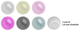 Bild von Pearl Ball, Kunst Perlen in 1,6 x 5 mm, Piercing Verschluss Kugel
