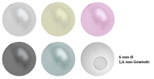 Bild von Pearl Ball, Kunst Perlen in 1,6 x 6 mm, Piercing Verschluss Kugel