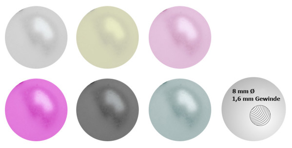 Bild von Pearl Ball, Kunst Perlen in 1,6 x 8 mm, Piercing Verschluss Kugel