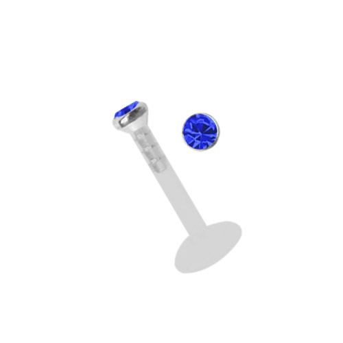 Bild von Lippenpiercing Teflon Labret Stecksystem Stahl 1,6 + Stein 2,0 mm