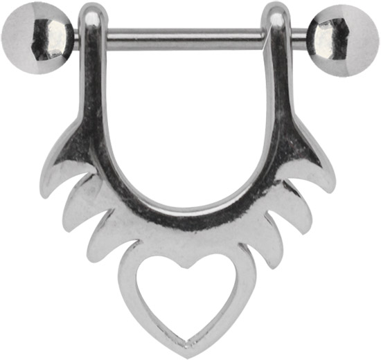 Bild von Brustwarzenpiercing Bügel Herz mit Titan Stab und Kugeln